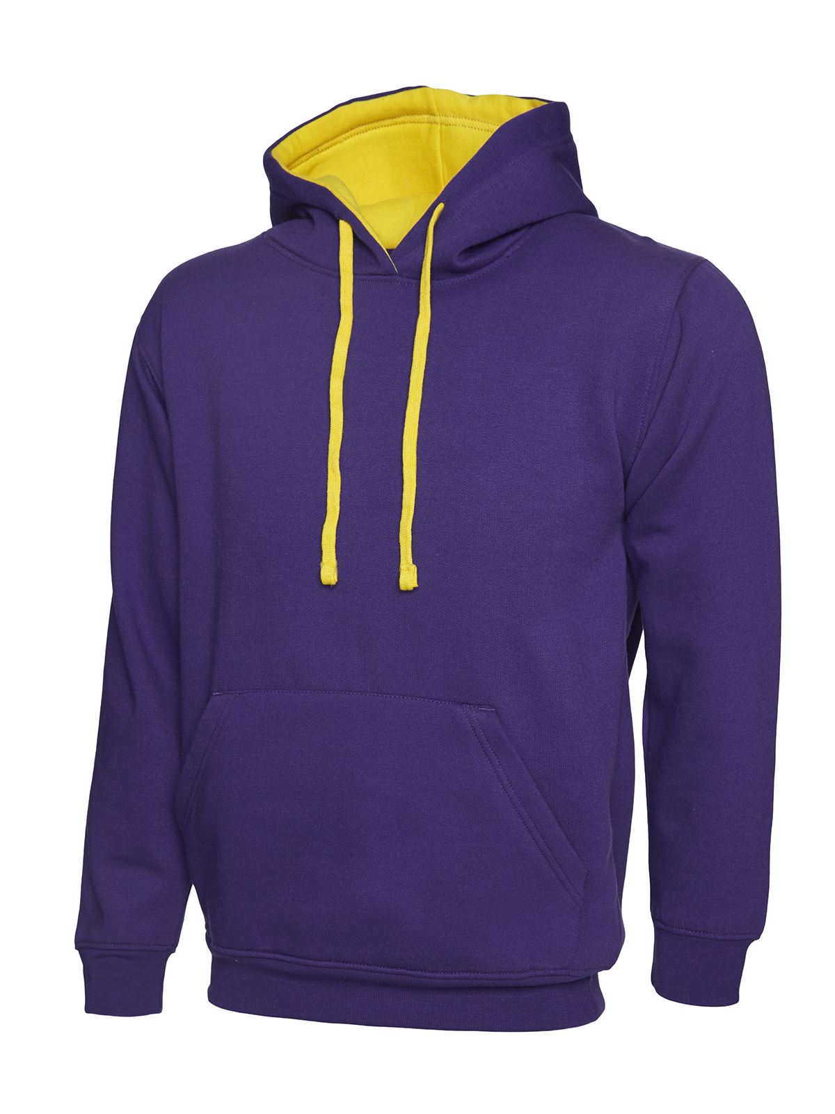 Uneek Unisex Contrast Hooded Sweatshirt - 50% Polyester 50% Cotton - Purple/Yel
