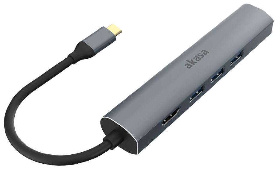 AKASA רכזת USB-C 5 ב-1 עם HDMI, 3 יציאות USB-A ו-RJ45