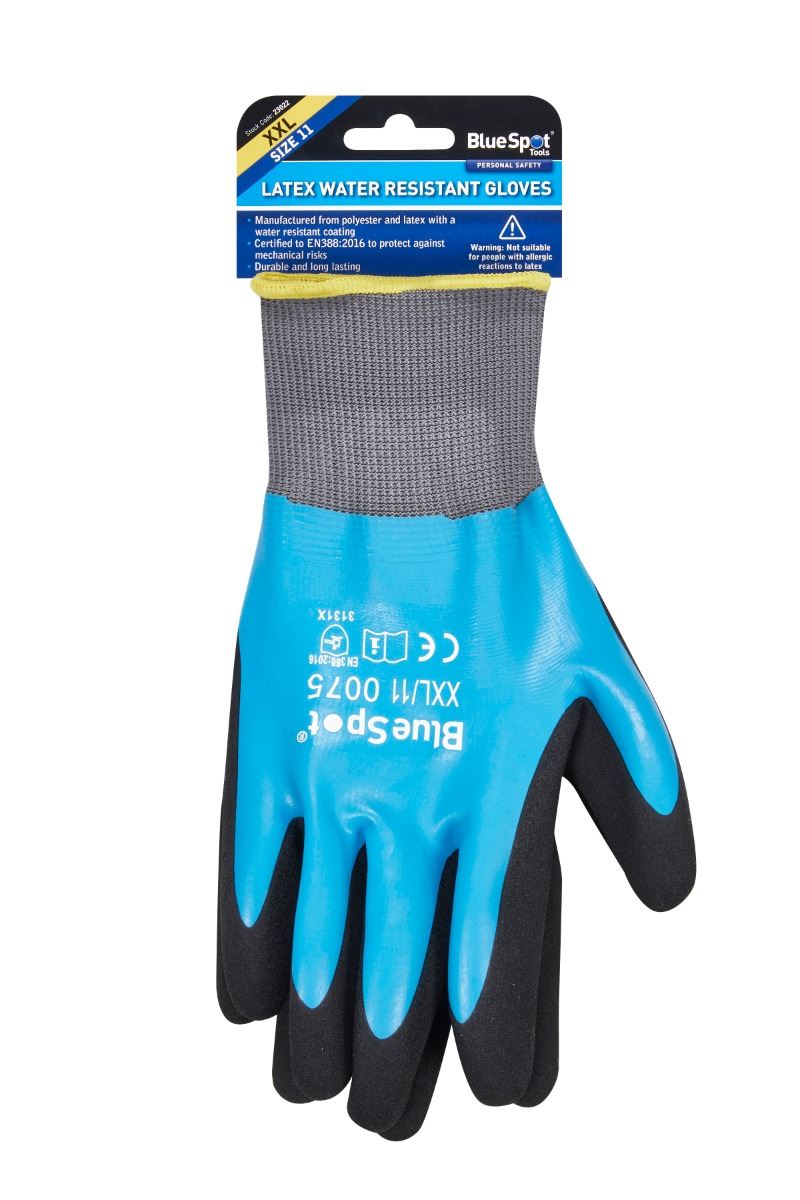 Blue Spot Guantes de Látex Resistentes al Agua, XXL, Certificado EN388:2016