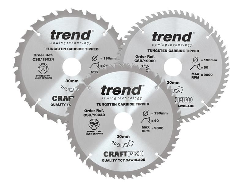 Trend CraftPro のこぎり刃3枚セット (190x30mm) 24T/40T/60T