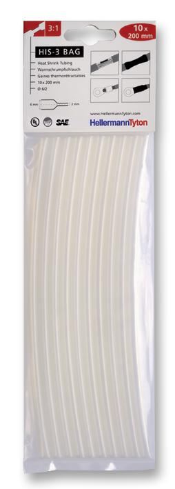 HELLERMANNTYTON Guaina Termorestringente Trasparente 3:1, 6mm x 200mm, Confezio
