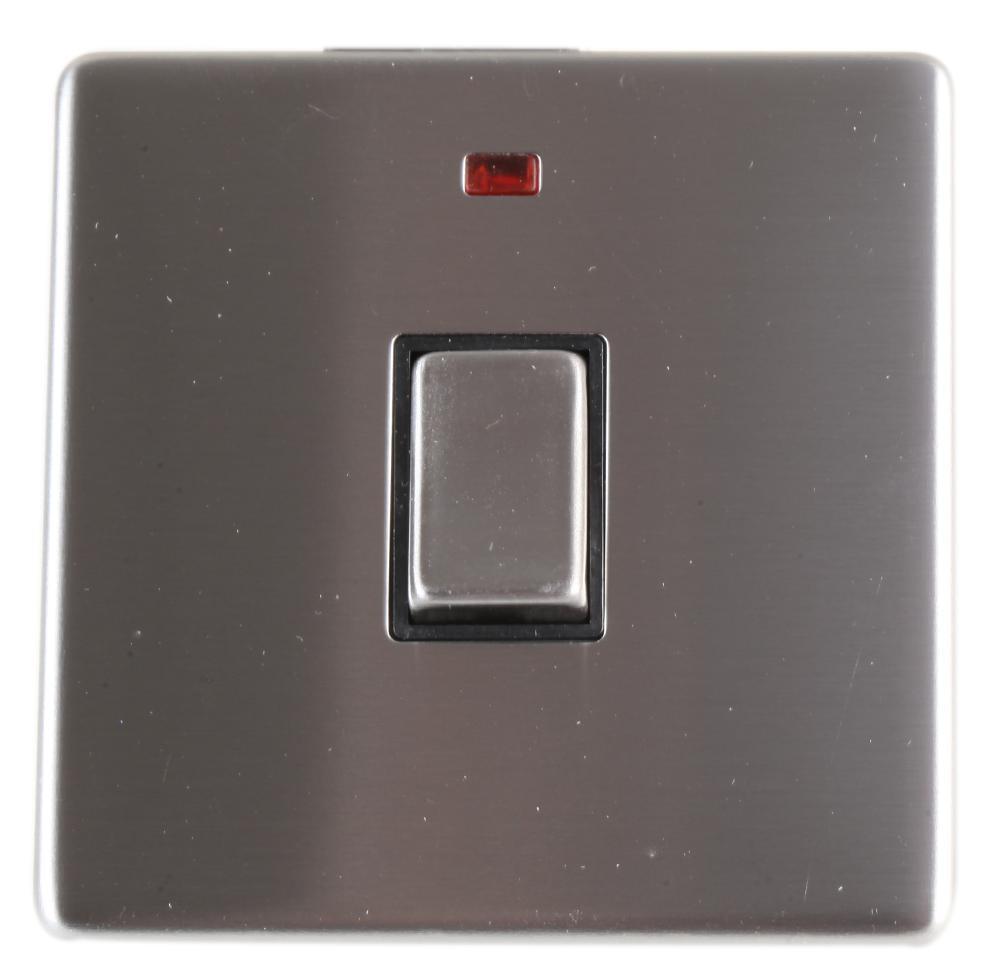 PRO ELEC Screwless Switch with Neon, 1 Gang, 20A, Stainless Steel