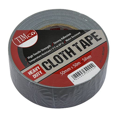 Timco Heavy Duty Cloth Tape, Silver, 50m x 50mm