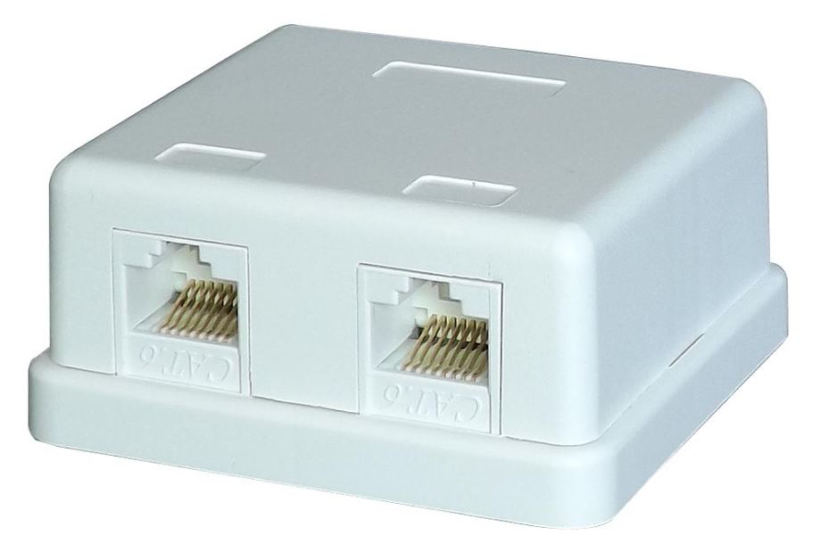 TUK CAT6 Tool-Free Surface Mount Socket, 2 Port, White