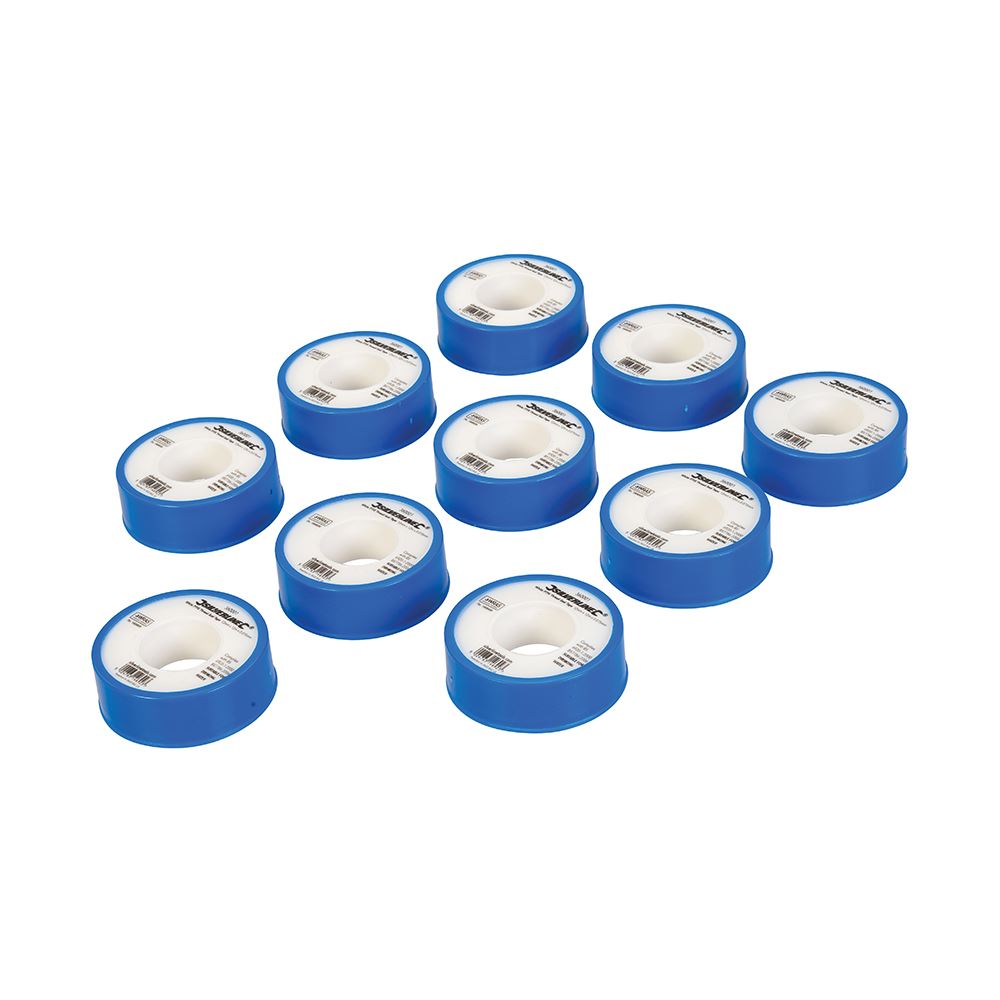 Silverline White PTFE Thread Seal Tape 10pk, 12mm x 12m