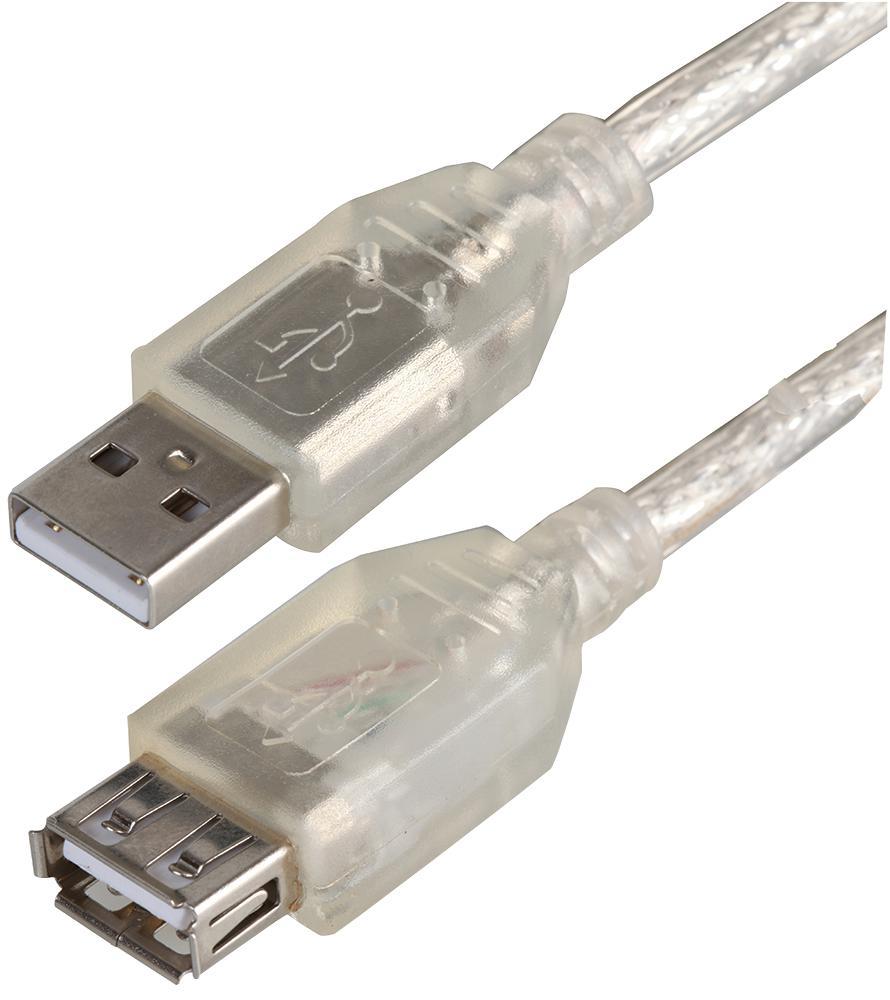 PRO SIGNAL USB 2.0 A Male to Female Extension Lead, 1m Clear