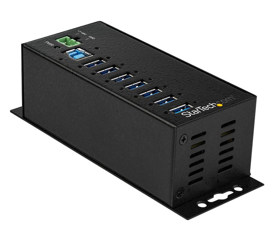 STARTECH מארך USB 3.0 תעשייתי עם 7 יציאות, מעטפת מתכת, הגנה מפני נחשולים