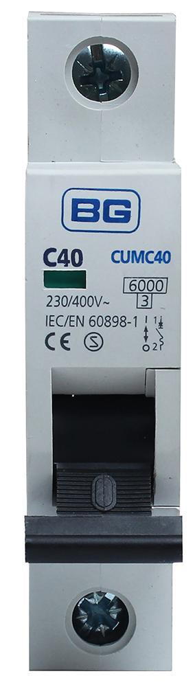 BG ELECTRICAL 40A C 커브 단극 MCB, 6kA