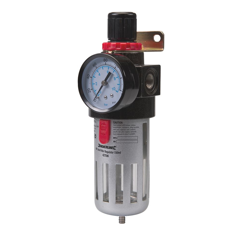 Silverline Filtro Regulador de Aire, 150 ml, Roscas 1/4” BSP