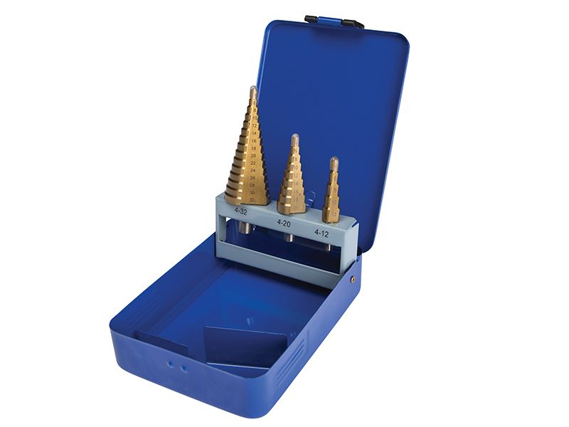 Blue Spot Tools - Sraith Druileála Céime 4-32mm, 3-Píosa, Brataithe Tíotáiniam