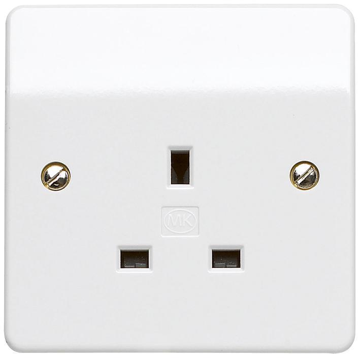 MK Logic Plus 1 Gang Unswitched Socket, White, 86x86mm