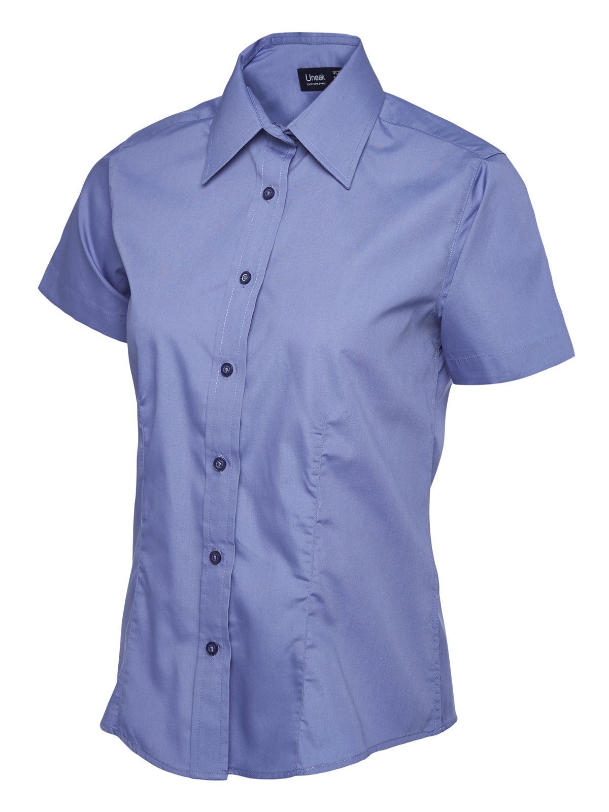 Uneek Women's Poplin Half Sleeve Shirt, 65% Polyester 35% Cotton, Mid Blue, 2XL