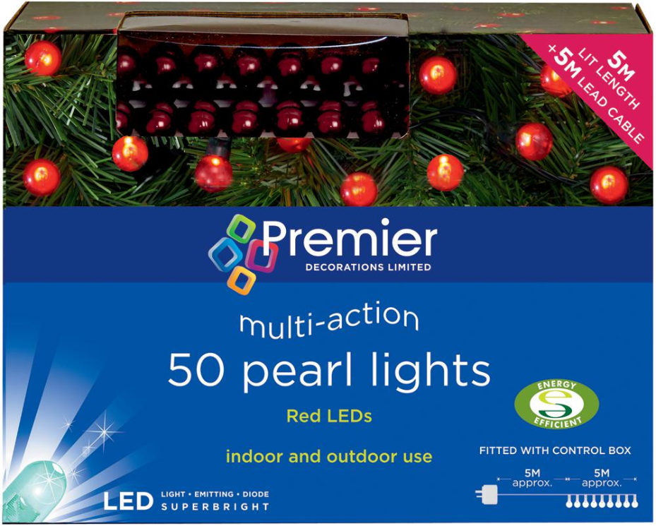 RARAION 50 LED Guirlande Lumineuse Perles, Multifonction, Rouge, 4,9m