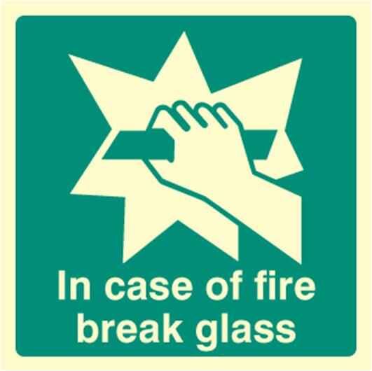 Panneau luminescent 'En cas d'incendie, briser la vitre' RARAION, 100mm x 100mm
