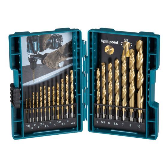 Makita Rechte T-Shaft HSS-TiN Metaalboorbitset, 19-delig