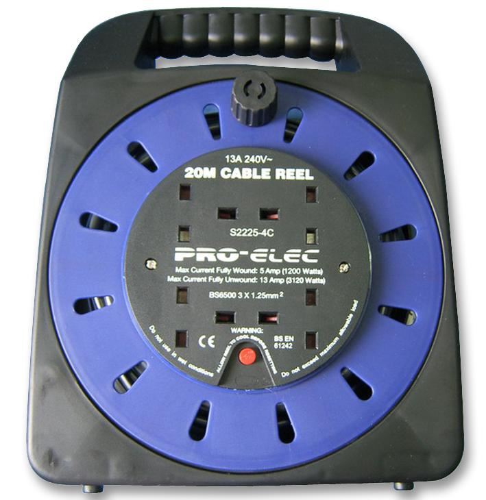 Dérouleur de câble PRO ELEC 4 prises 13A, Style sac à main, 20m
