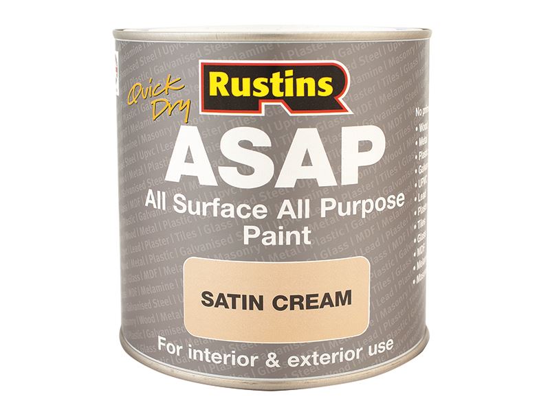 Rustins ASAP Quick-Dry Paint, Cream, Water-Based, 500ml