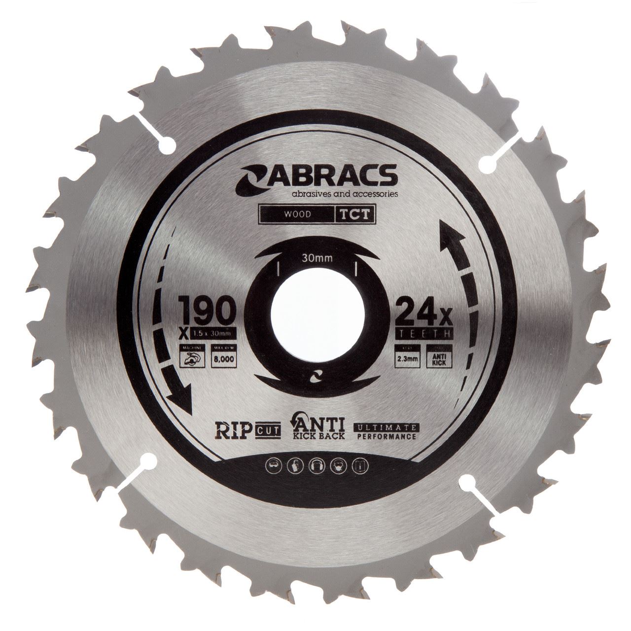Abracs TCT19024 TCT Circular Saw Blade, 190 x 30mm, 24 Teeth