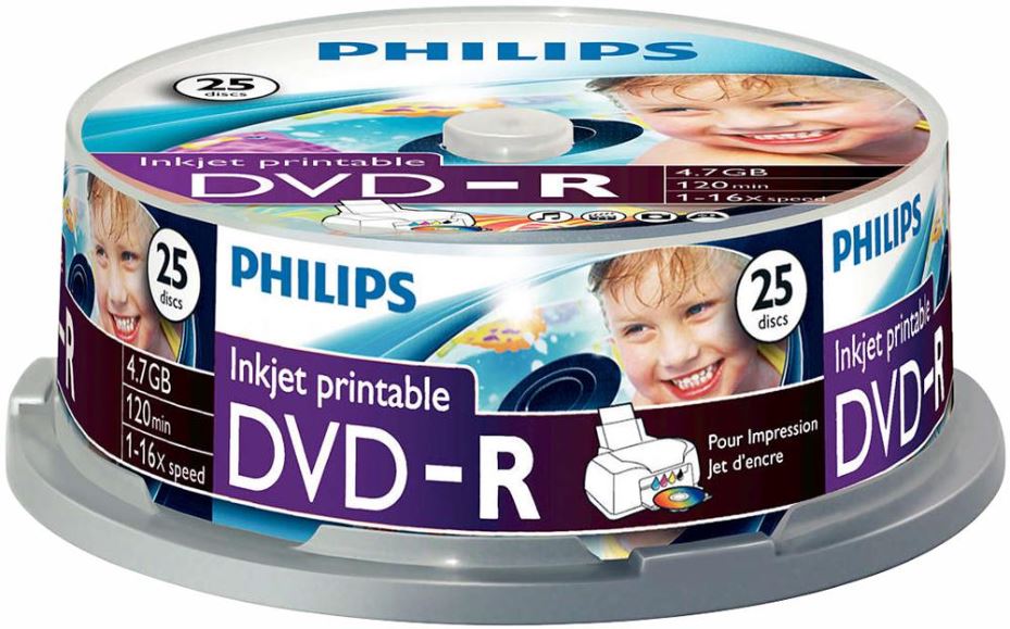 PHILIPS DVD-R 16x Velocidade Superfície Impressível, Pacote de 25