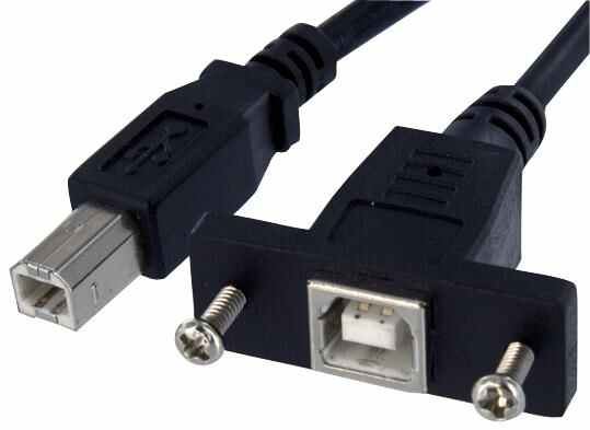 Startech 1m USB B Panel Mount to B Plug Cable, Shielded, Black