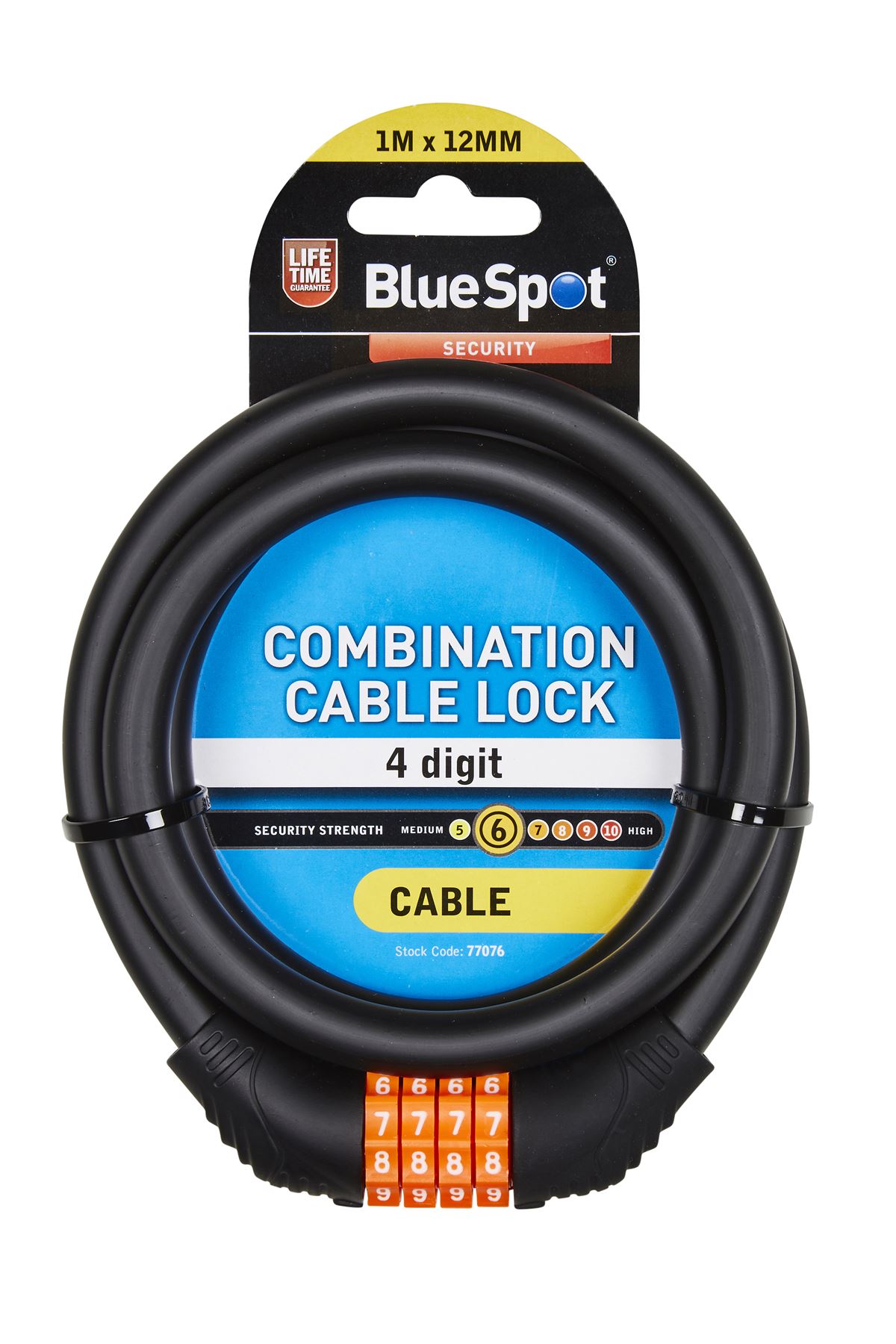Blue Spot Tools 1m x 12mm Combination Cable Lock, Braided Steel