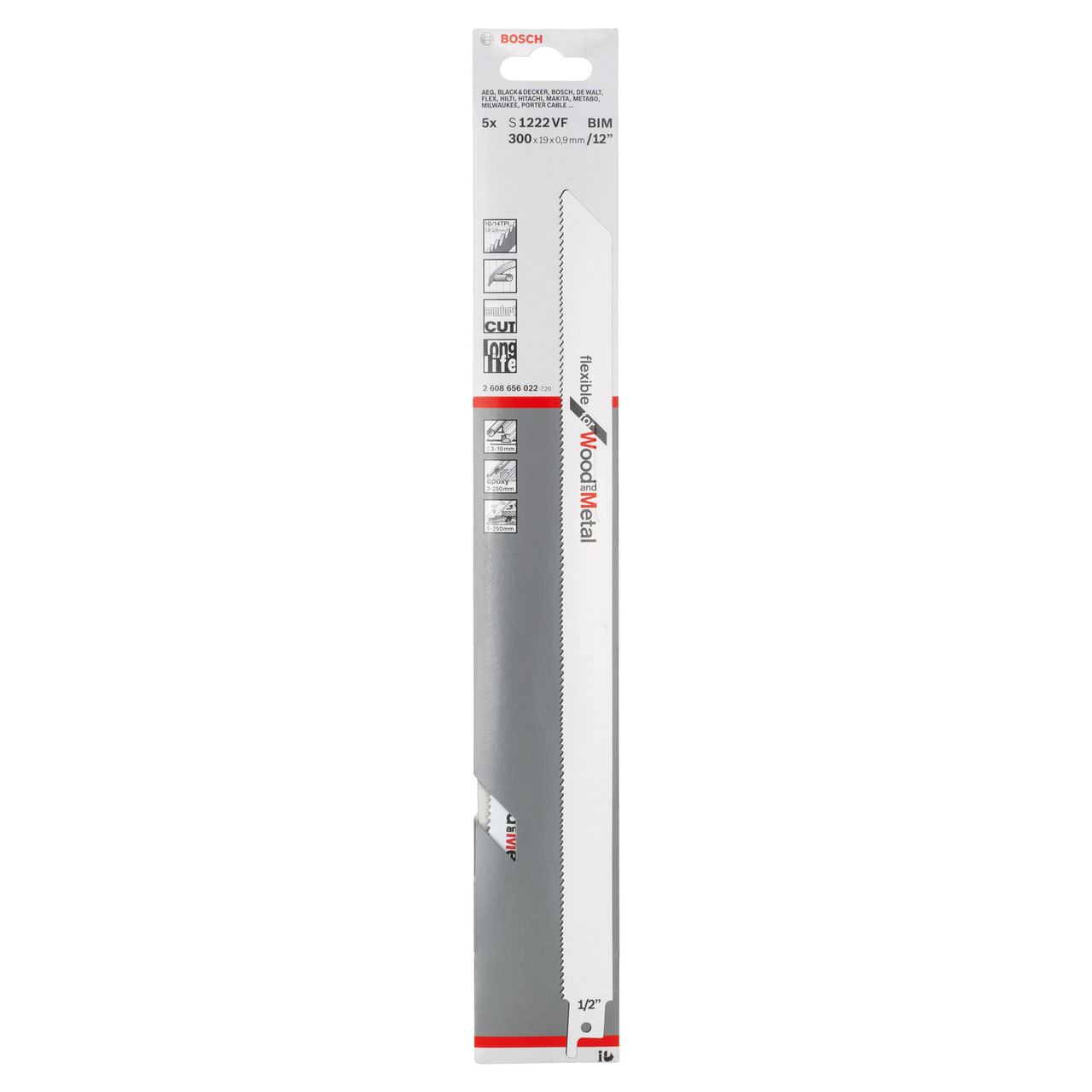 보쉬 S1222VF 목재 및 금속용 왕복톱날 세트, 300mm (5개입)