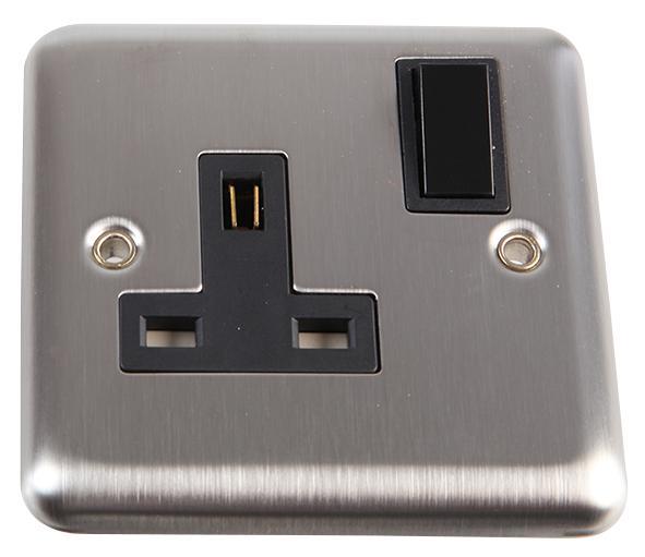 VOLEX ACCESSORIES 1-fach 13A doppelt geschaltete Steckdose, gebürsteter Edelst/