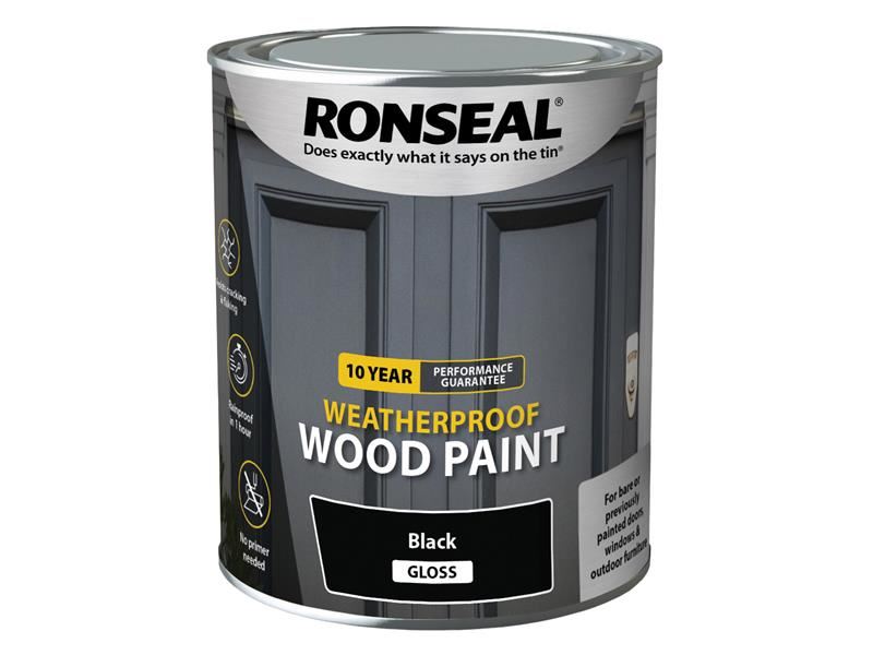 Ronseal - 10 Jahre wetterfeste Holzfarbe Schwarz Hochglanz 750ml