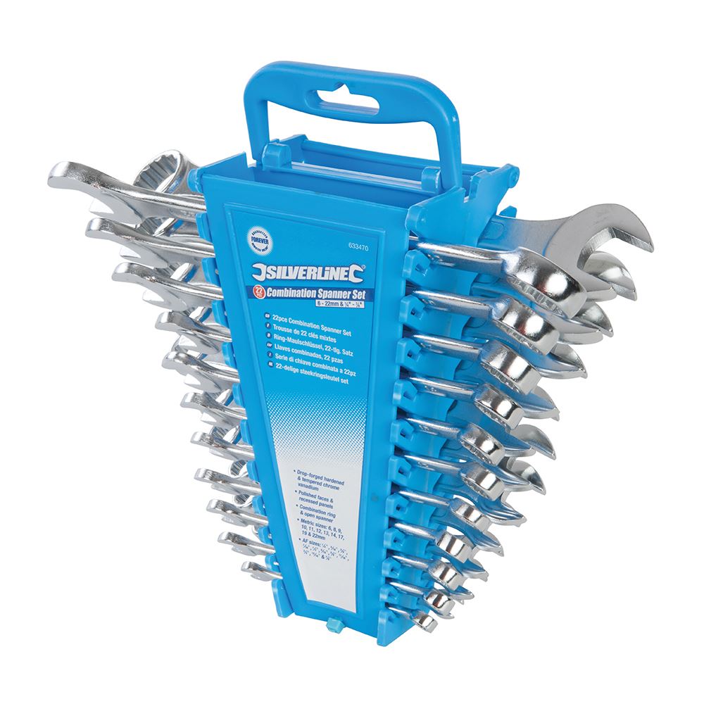 Silverline 22-Piece Combination Spanner Set, 6-22mm & 1/4-7/8 in