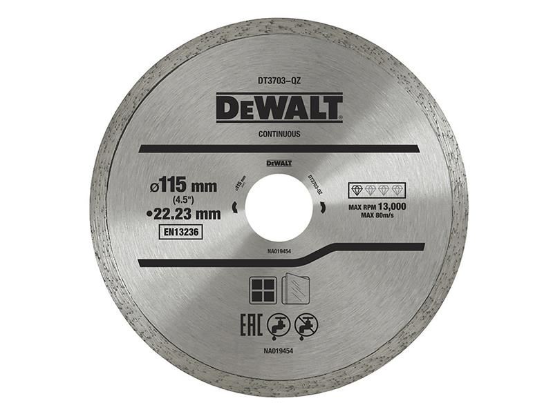 DeWalt DT3711 Diamond Cutting Disc, 115mm, Continuous Rim