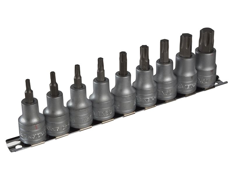 Teng - M1213TX Steckschlüssel-Set mit Cliphalterung, 9-teilig, TORX Innen, 1/2“
