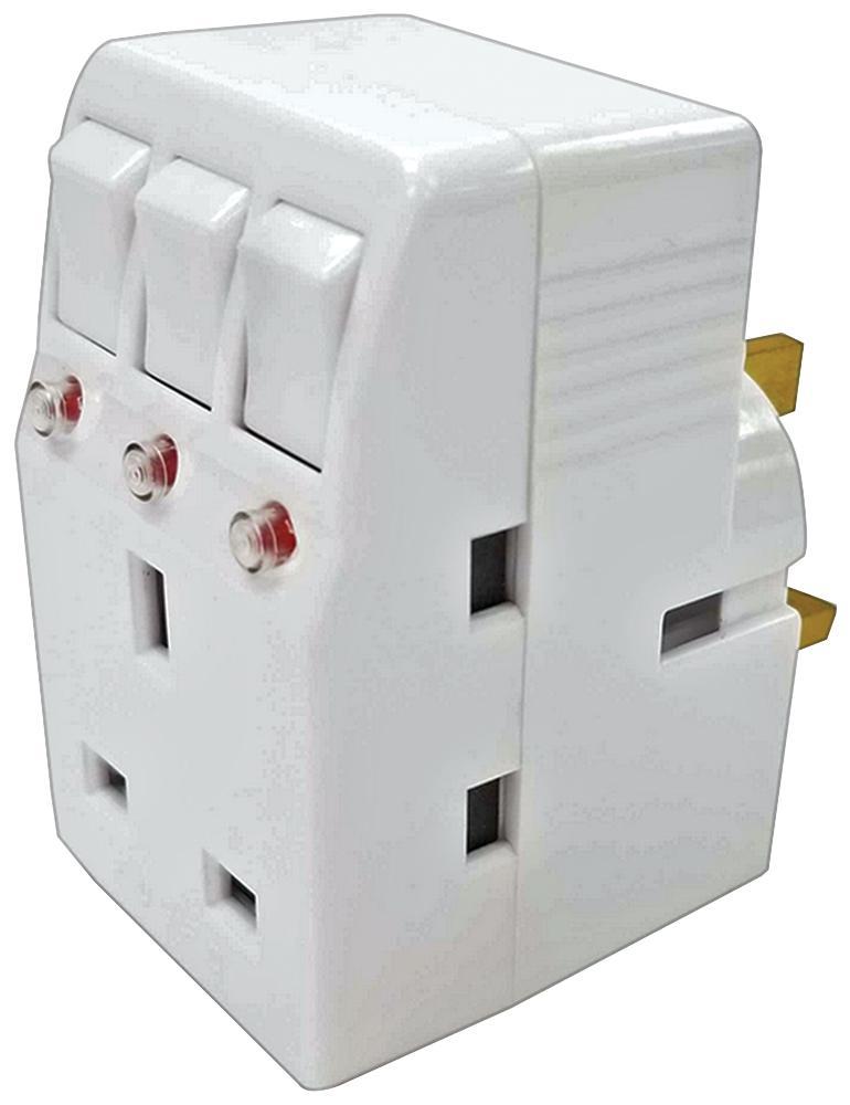 Pro Elec 3-weg Aansluitblok met Individuele Schakelaars, 13A, Wit