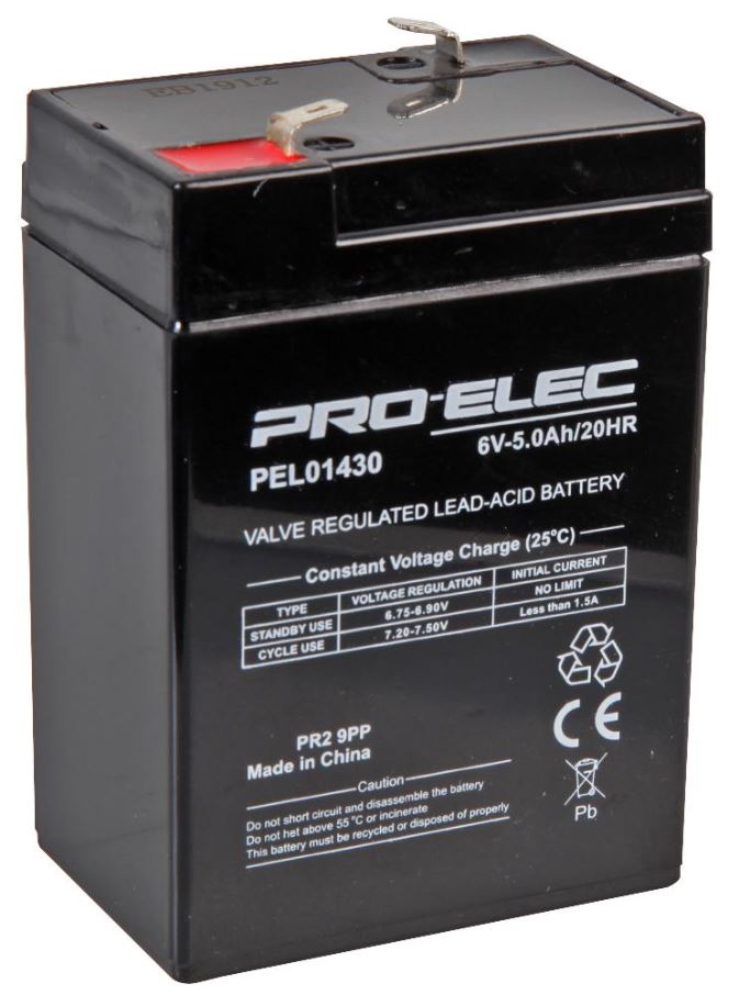 PRO ELEC 6V 5Ah AGM鉛蓄電池 UPS・非常灯用