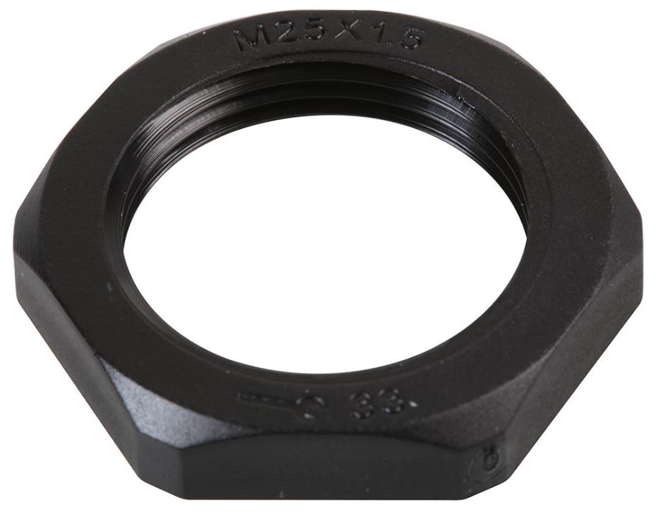 PRO POWER Nylon Lock Nut, M25, Black, Pack of 10