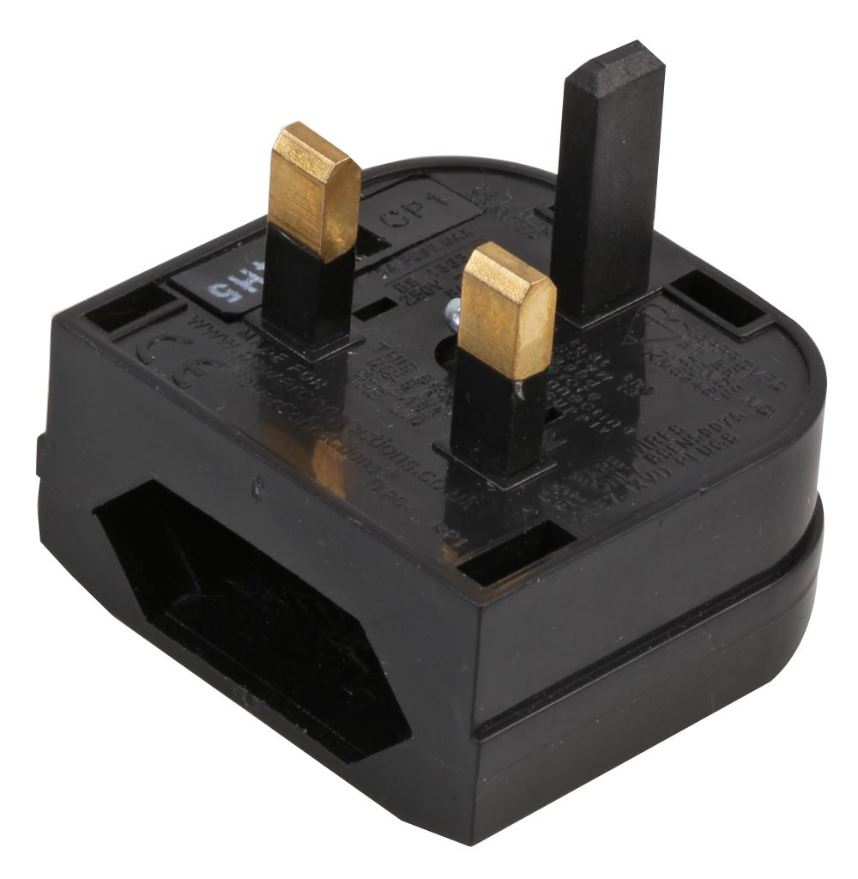 POWERCONNECTIONS Euro to UK Converter Plug, 8A, 2kW, Black