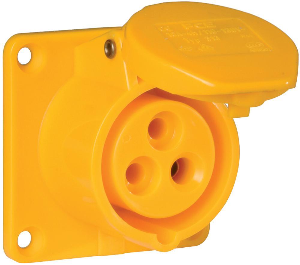 PCE - Soicéad CEE 16A 110V 2P+E ar Mhunla Painéil, Buí, IP44