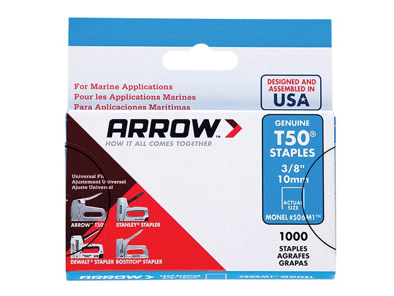 Arrow T50M 506m Monel Staples, 10mm (3/8in), Box of 1000