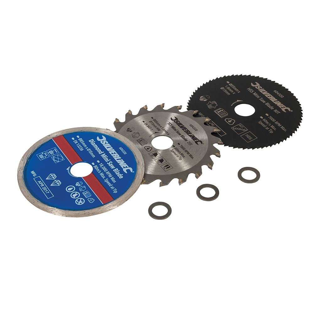 Silverline Mini-Sägeblatt-Set 3-teilig - 85mm Durchmesser - 15mm Bohrung