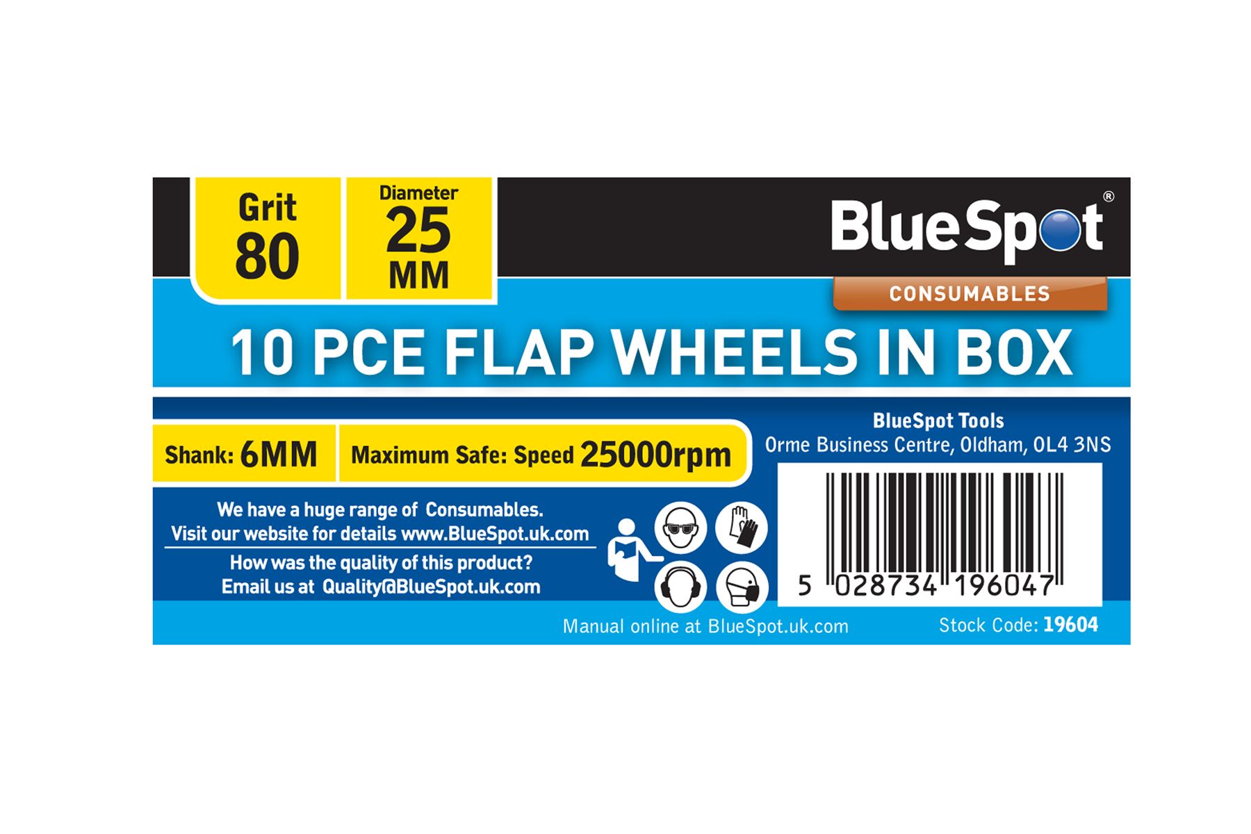 Set di 10 Mole a Baffi Grana 80 da 25mm Blue Spot Tools