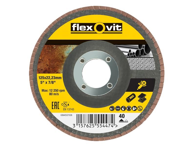 Flexovit 125mm 40G Flap Disc for Angle Grinders