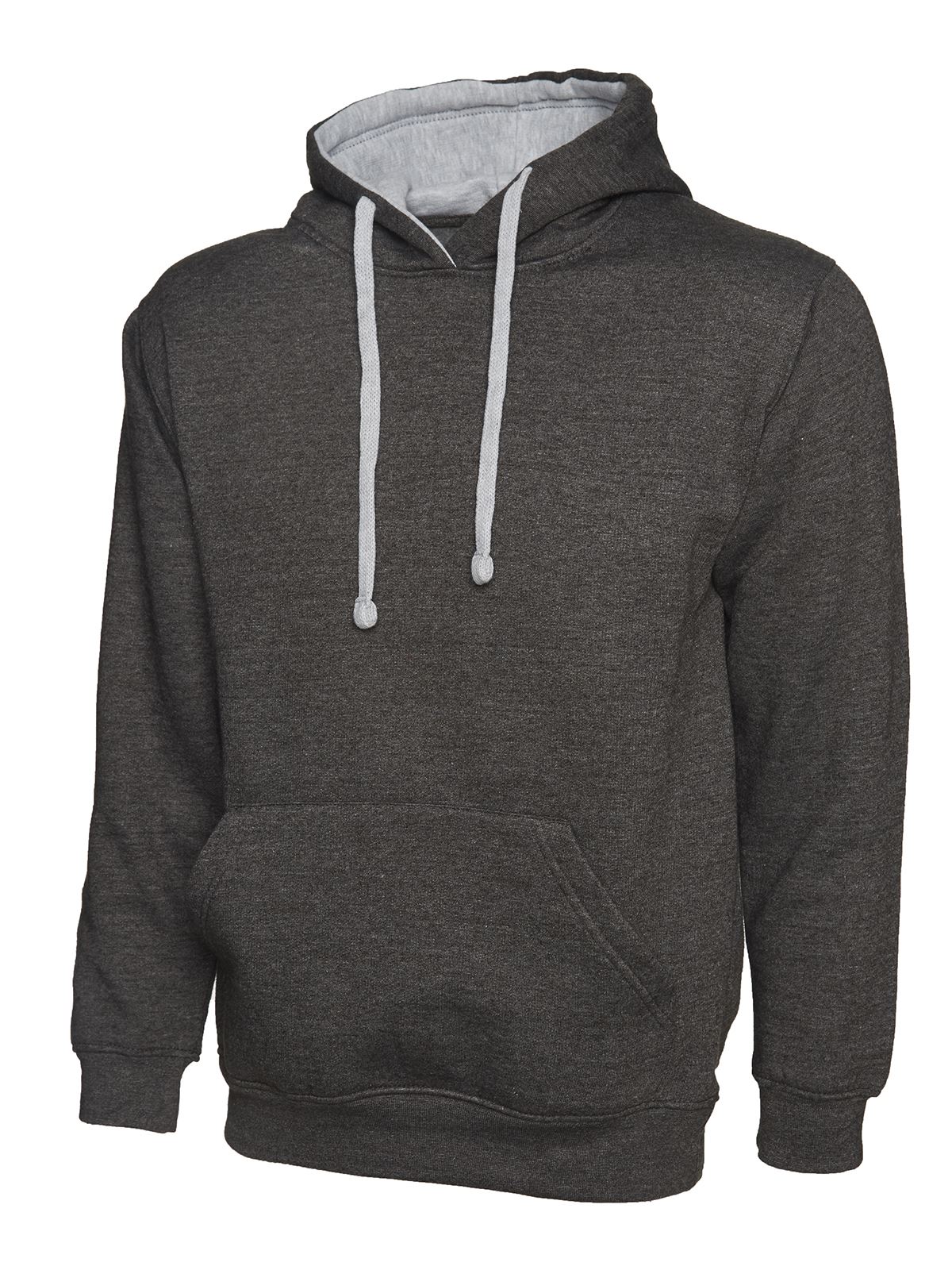 Uneek Unisex Contrast Hooded Sweatshirt, Charcoal/Heather Grey, XL