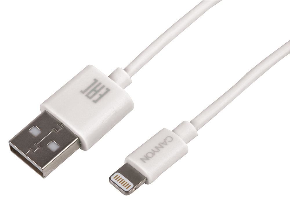 Canyon כבל USB ל-Lightning לבן, מאושר MFi, 1 מטר