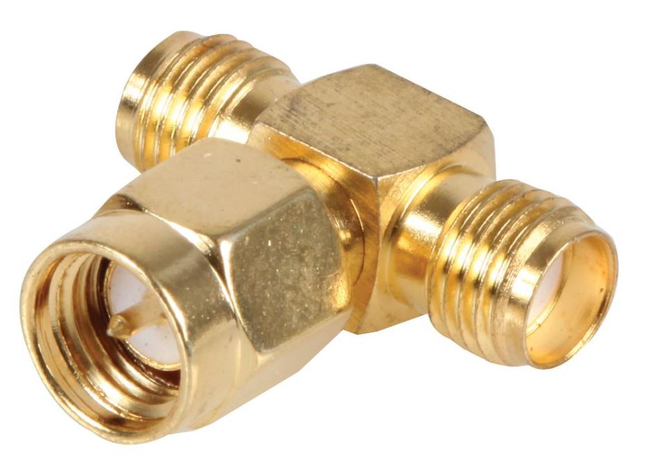 RF SOLUTIONS Adaptador Tee SMA Chapado en Oro, 50 Ohm, Macho a 2x Hembra
