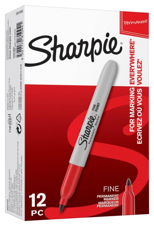 SHARPIE Fine Bullet Tip Permanent Marker Pens, Red, Pack of 12