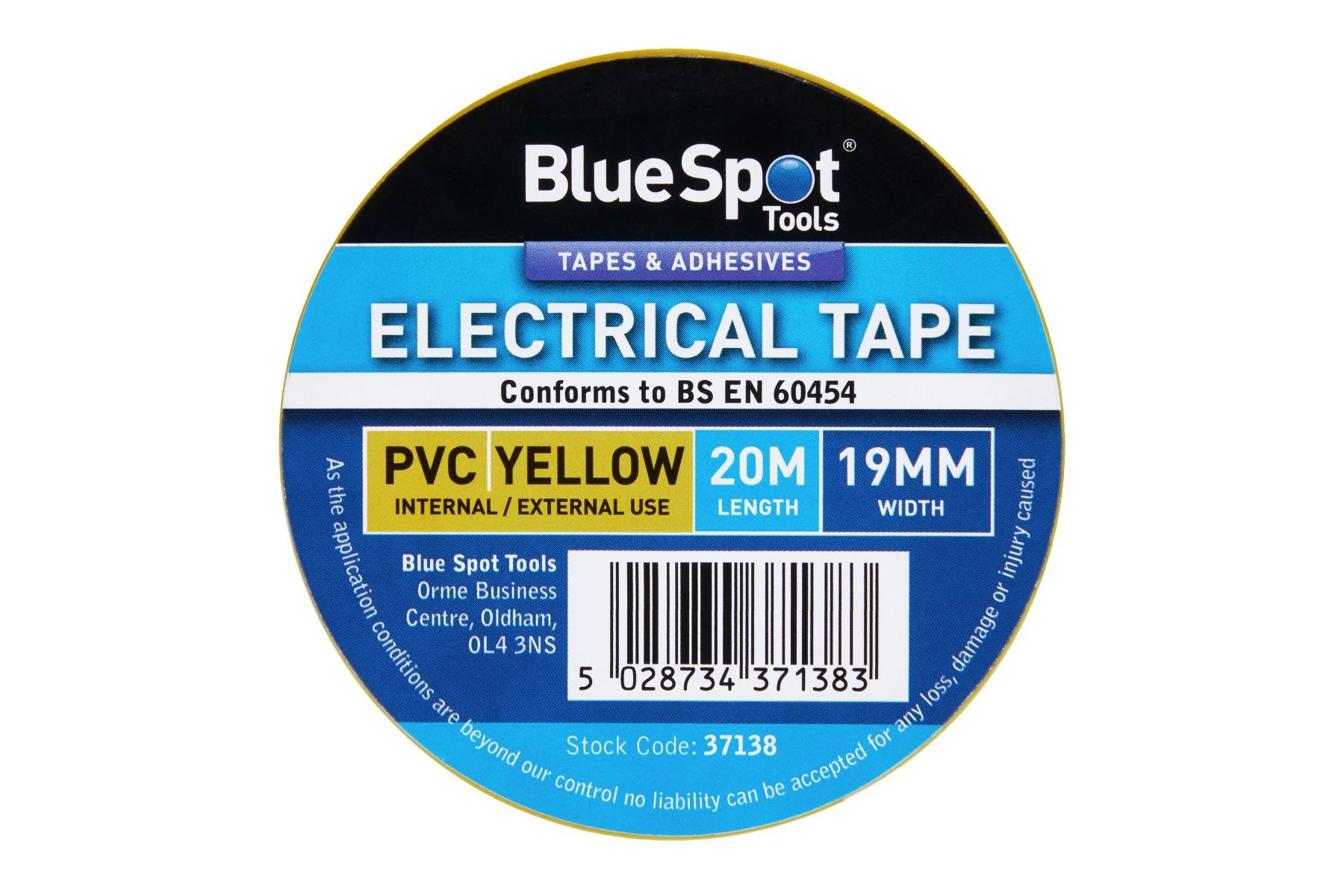 Blue Spot 20m Yellow PVC Electrical Tape, 19mm