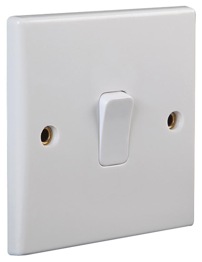Interrupteur mural unipolaire PRO ELEC à bords arrondis, 20A 250V, blanc