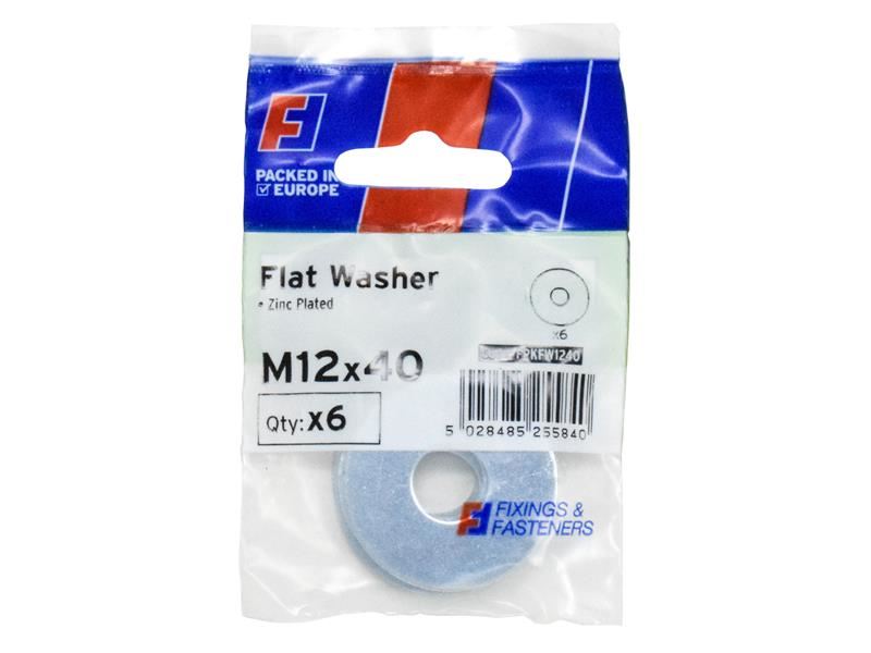 ForgeFix Zinc Plated Flat Washers M12 x 40mm, Pack of 6
