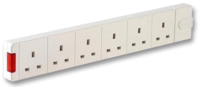 PRO ELEC Ficha Múltipla de 6 Saídas com Neon, 13A, 240V, Branca