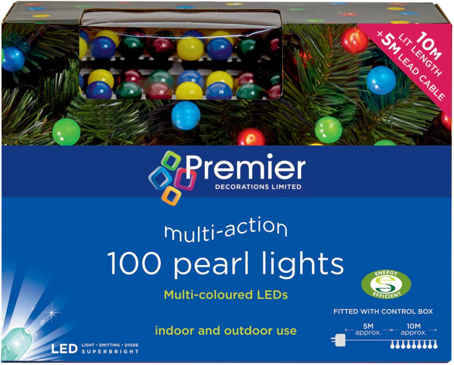 Raraion 100 LED Pearl Fairy Lights, 10m, Multi-Colour, Mains Powered
