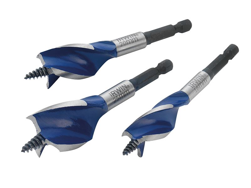 IRWIN Blue Groove 6X Stubby Wood Bit Set, 3-Piece (16, 20, 25mm)